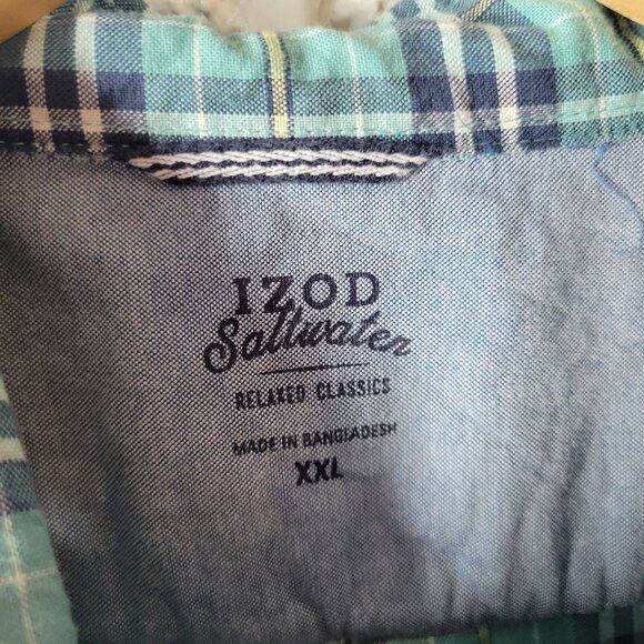 Izod Saltwater Men Shirt XXL Relaxed Classics Long Sleeve Blue Plaid PLA5E - Picture 7 of 9